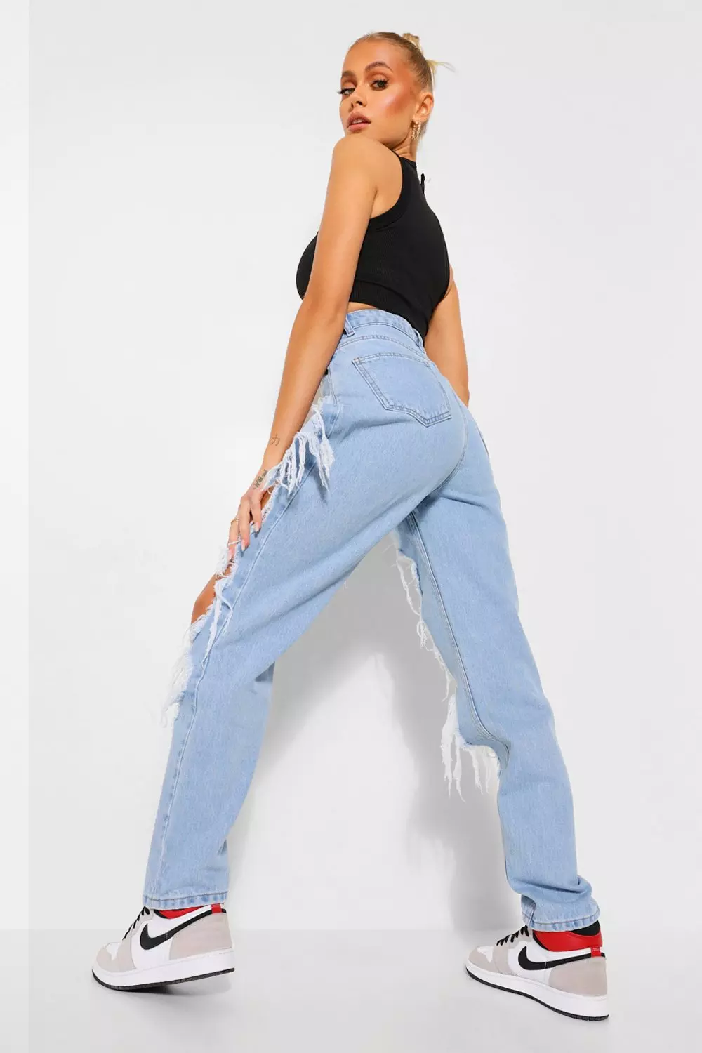 Blue distressed best sale boyfriend jeans